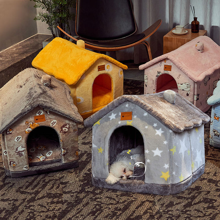 Foldable Dog House & Cat Bed Warm Winter Pet Nest Kennel Cave