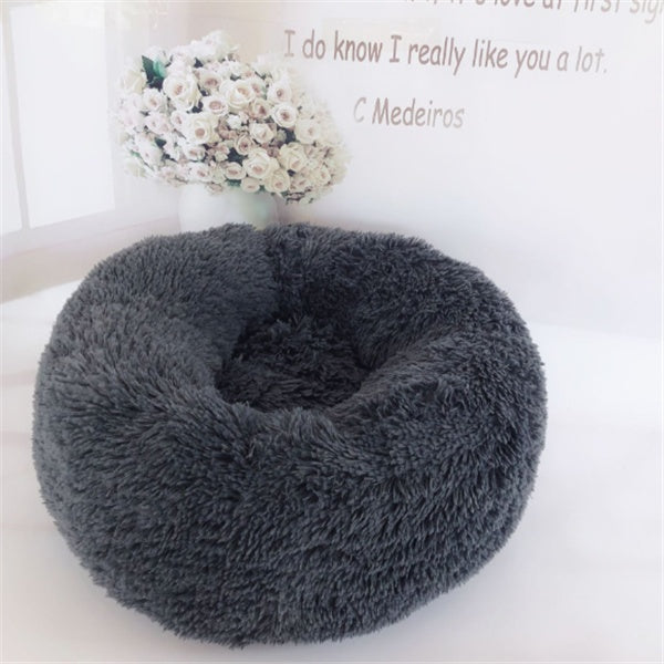 Round Plush Cat Bed – Warm Winter Pet Nest Pad with Anti-Slip Base