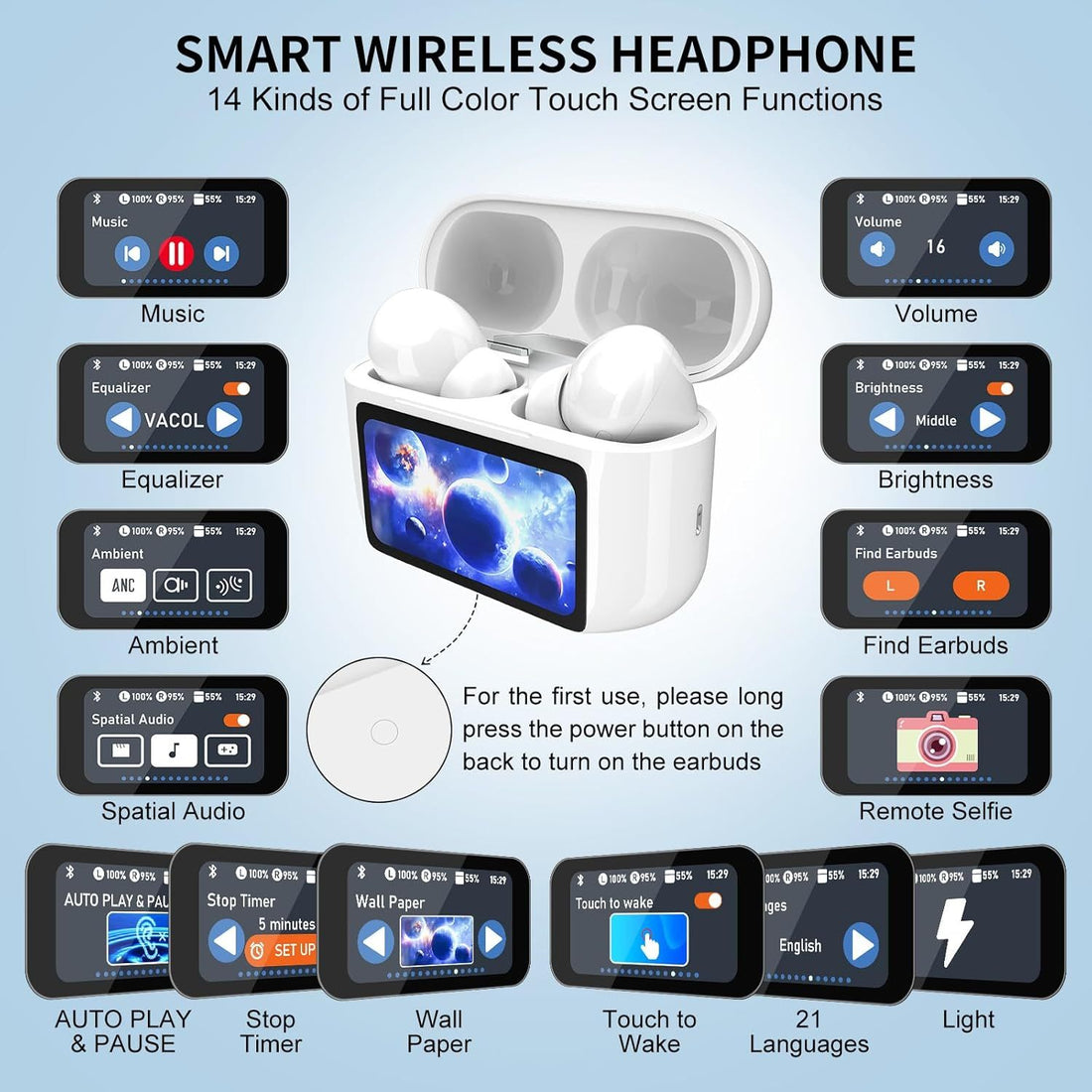 Wireless Bluetooth 5.4 Earbuds with Touch Screen & ANC ENC Mic