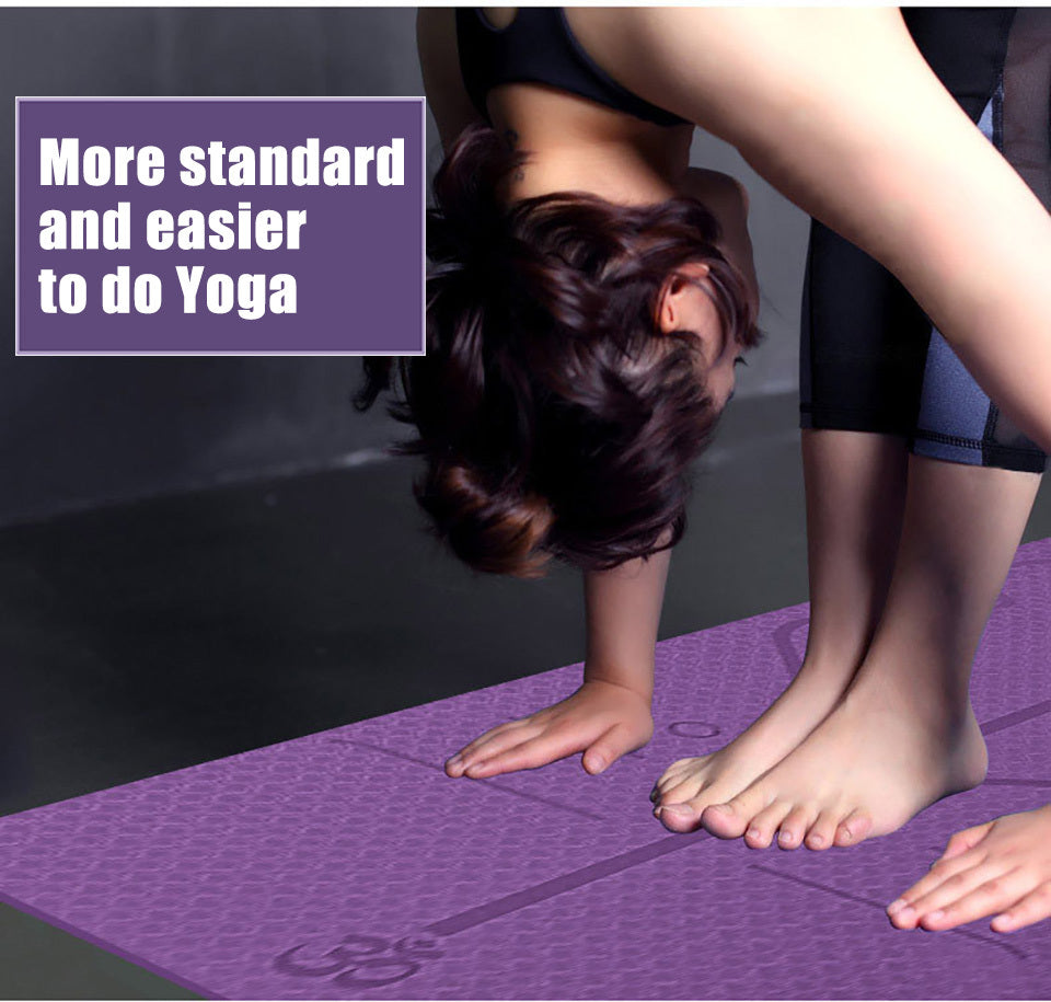 Non Slip TPE Yoga Mat with Position Line for Beginners 6mm Thick