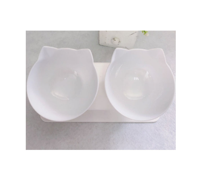 Cat Double Bowl with Stand – 15° Tilt anti-slip Neck Protection Feeder