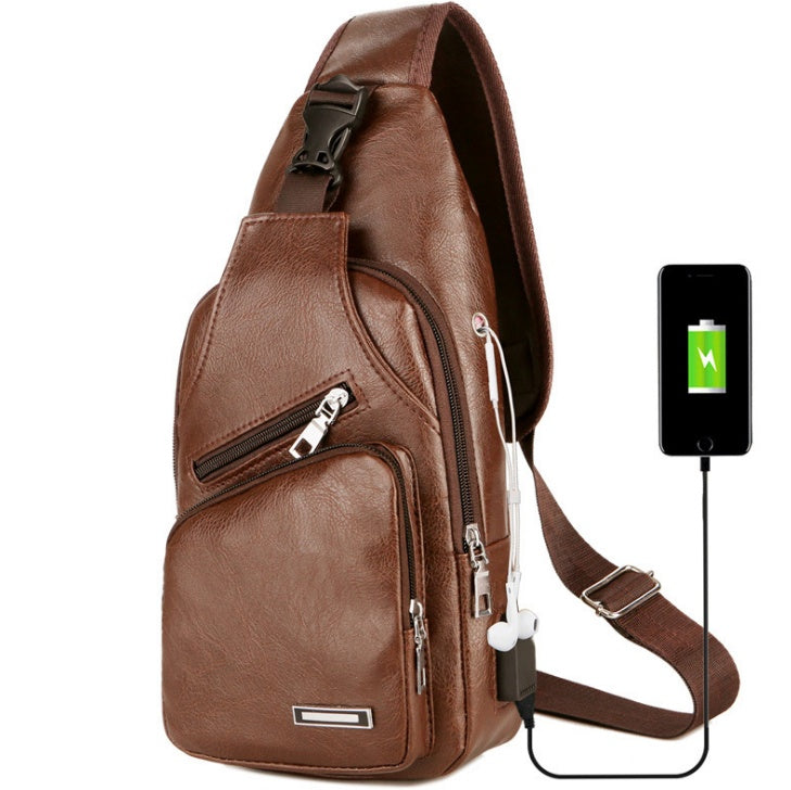 USB Portable Charging Chest Messenger Bag with Headphone Jack