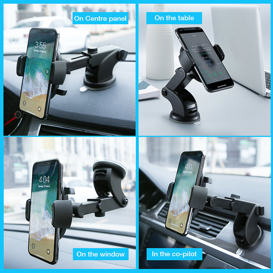 Telescopic Car Phone Holder Dashboard Suction Cup 360° Mount