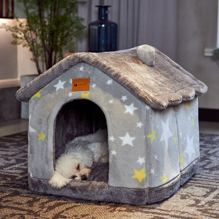 Foldable Dog House & Cat Bed Warm Winter Pet Nest Kennel Cave