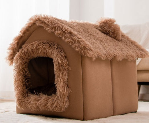 Foldable Dog House & Cat Bed Warm Winter Pet Nest Kennel Cave
