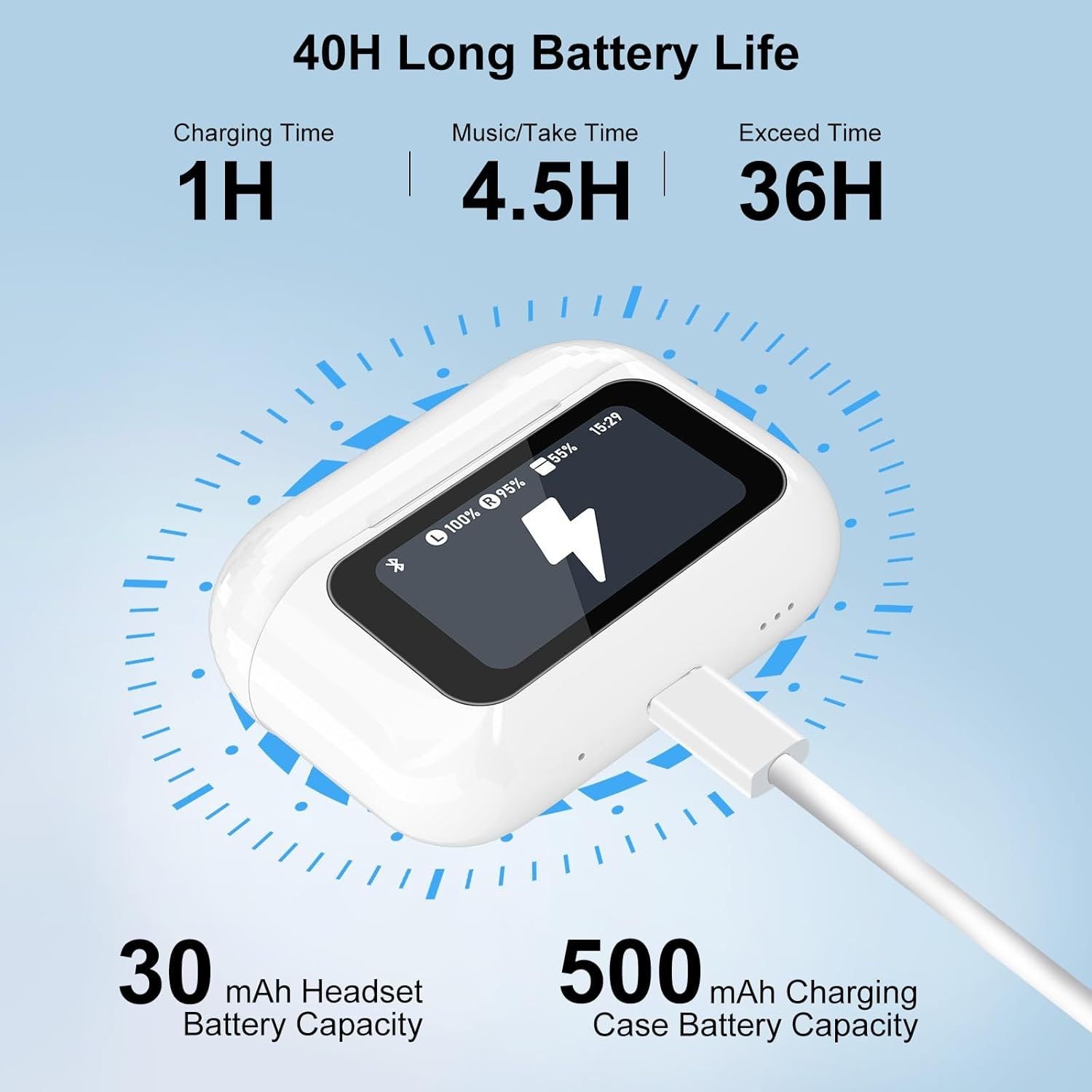 Wireless Bluetooth 5.4 Earbuds with Touch Screen & ANC ENC Mic