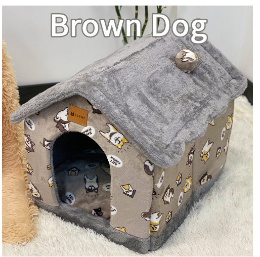 Foldable Dog House & Cat Bed Warm Winter Pet Nest Kennel Cave