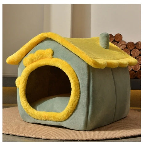 Foldable Dog House & Cat Bed Warm Winter Pet Nest Kennel Cave