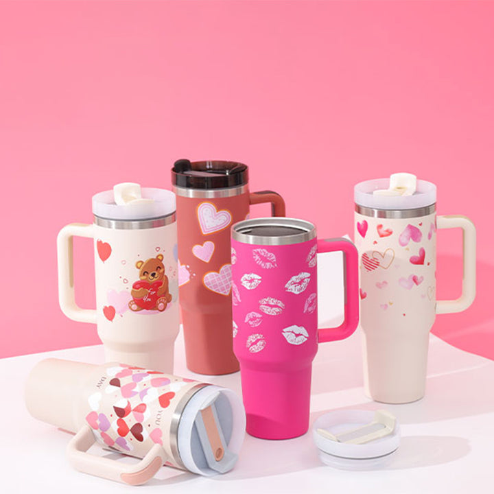40oz Stainless Steel Tumbler with Handle Straw Insulated Travel Mug
