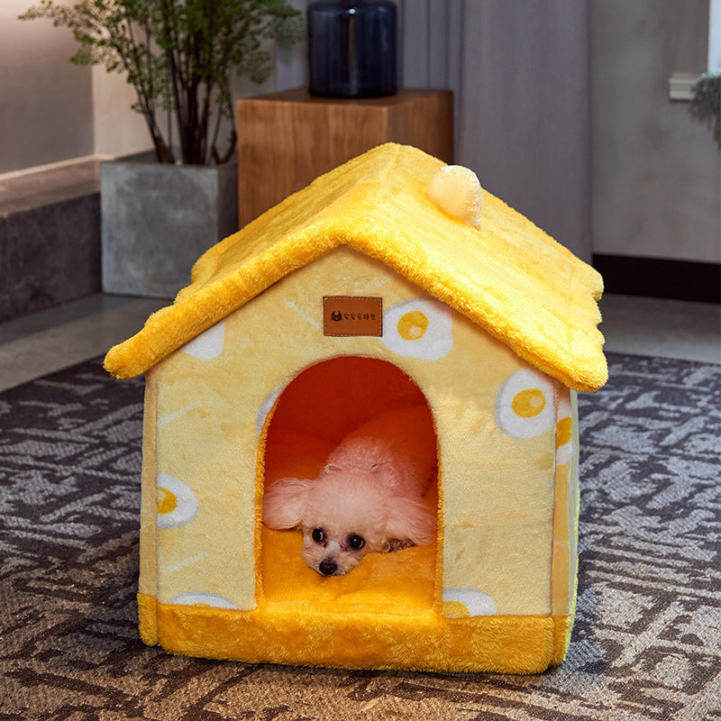 Foldable Dog House & Cat Bed Warm Winter Pet Nest Kennel Cave