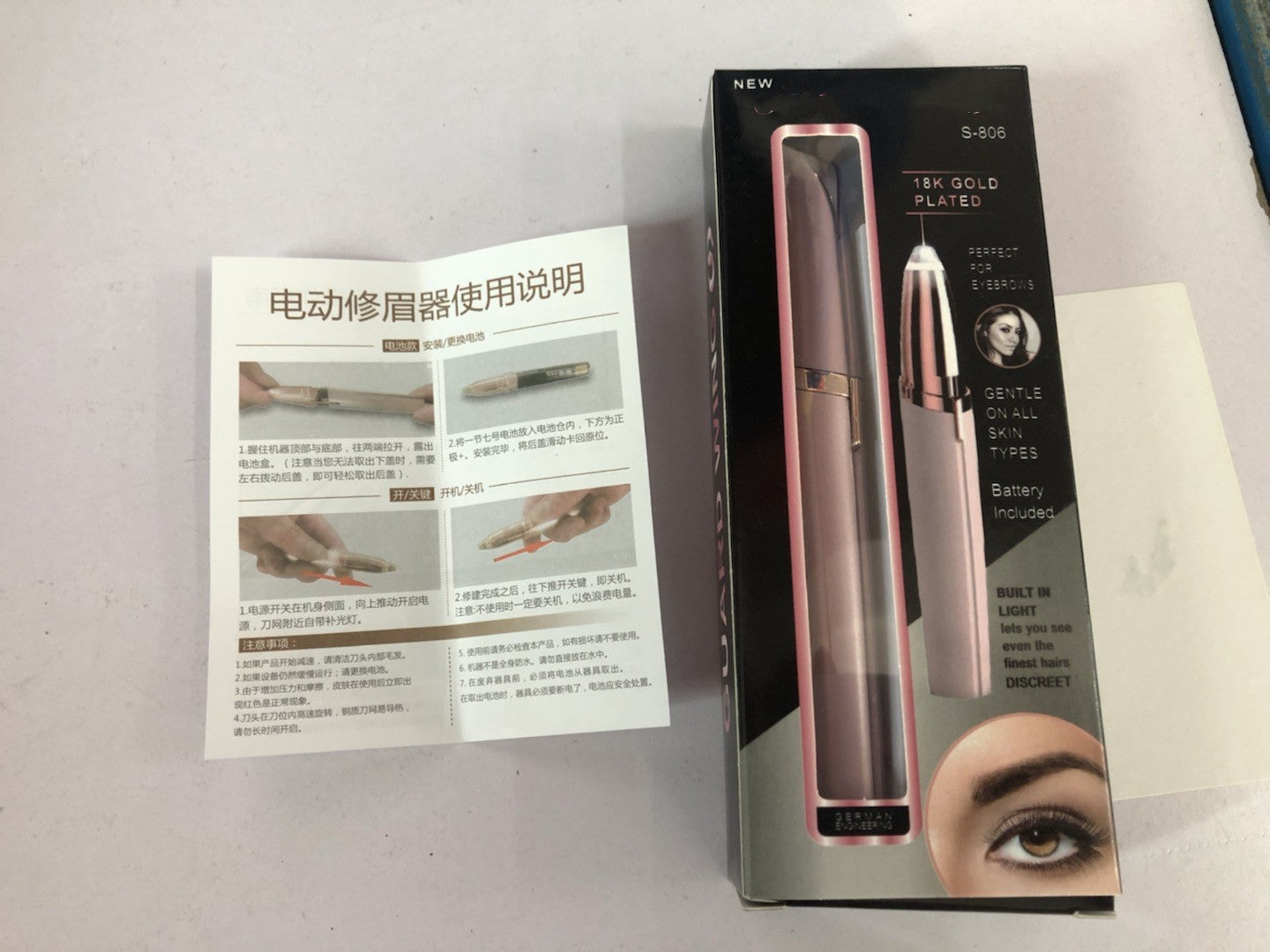 Mini Electric Eyebrow Trimmer Pen with LED Light & Painless Razor