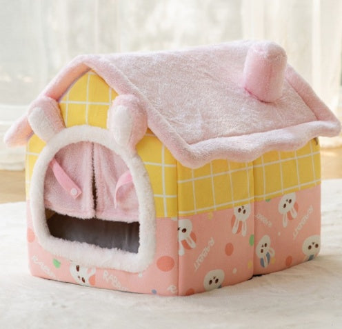Foldable Dog House & Cat Bed Warm Winter Pet Nest Kennel Cave