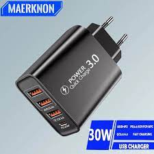 Illuminated 4 USB Mobile Charger 30W 3A Fast Charging Adapter