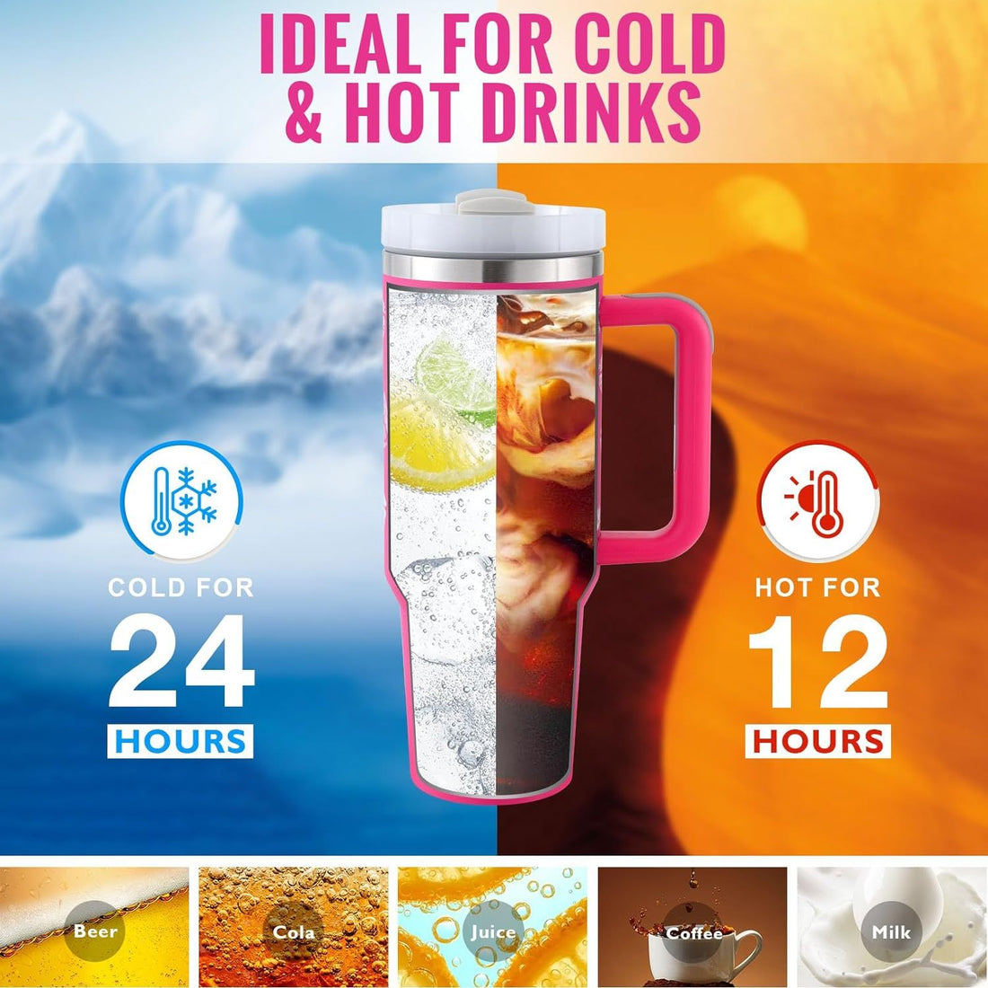 40oz Stainless Steel Tumbler with Handle Straw Insulated Travel Mug
