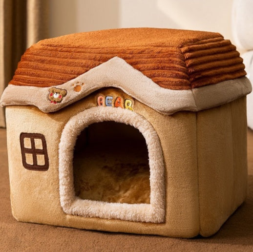 Foldable Dog House & Cat Bed Warm Winter Pet Nest Kennel Cave
