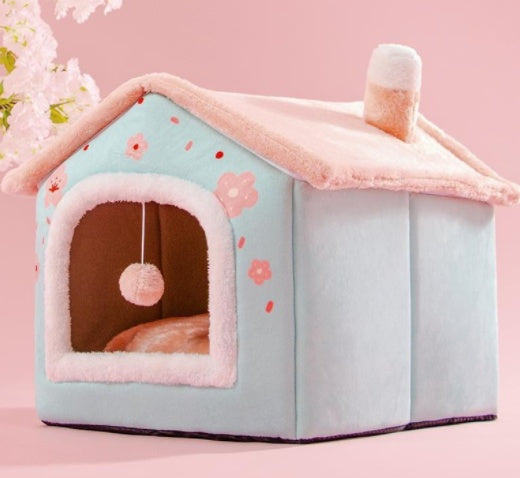Foldable Dog House & Cat Bed Warm Winter Pet Nest Kennel Cave