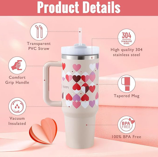 40oz Stainless Steel Tumbler with Handle Straw Insulated Travel Mug
