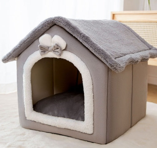 Foldable Dog House & Cat Bed Warm Winter Pet Nest Kennel Cave