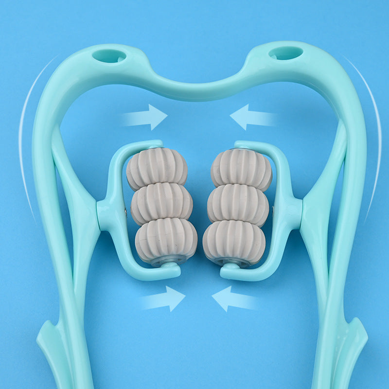 6-Roller Neck Massager with Natural Jade Scraping Board, Unisex